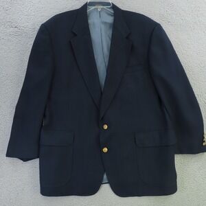 Stafford Blazer Sport Jacket Coat Mens 46R Blue Wool Polyester Gold Buttons